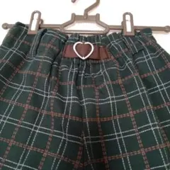 緑系チェック柄ワイドパンツ 　キッズボトムス