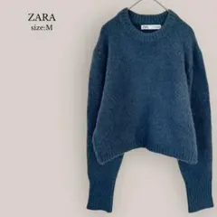 ザラ ZARA クルーネックニット　ロングスリーブ　ショート丈　ブルー　無印