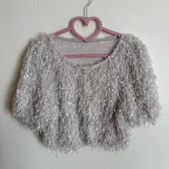 に*な様 RETRO GIRL レディース シルバー色ふわふわカーディガン 半袖