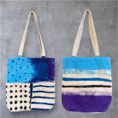 手描き キャンバストートバッグ ボーダー ドット 水玉