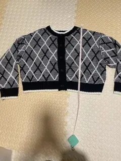 ダイヤモンド柄 長袖カーディガン ブラック・ホワイト