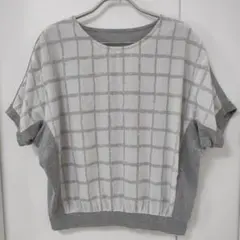 【お値下げ】ビス　レースチェック　ゆったり　トップス　Tシャツ　白グレーのサムネイル