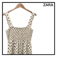 ZARA　キャミワンピース　ドット　水玉　ホワイト　ロング　ノースリーブ　XS
