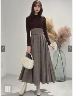 【美品】グレイル チェック柄フレアドッキングワンピース ブラウン　Ｓ