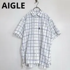『AIGLE』エーグル(L)半袖 シャツ チェック 総柄