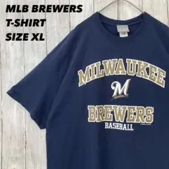MLB BREWERSミルウォーキーブルワーズプリントTシャツ XLネイビー古着