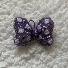 ヘアゴム　紫　スパンコール　リボン　ディズニー