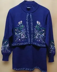 濃紺 刺繍入り ハイネックセーター 長袖 Mサイズ オシャレ