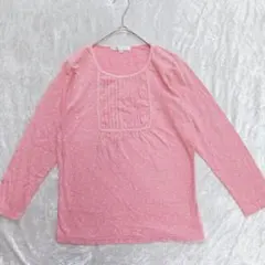 ピンク M フリル 長袖 トップス カットソー 花 ピンタック 乙女 可愛い