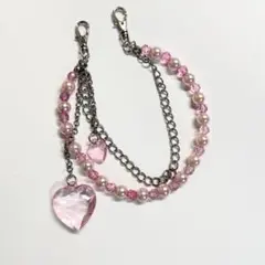 スマホ ストラップ ビーズ アクセサリー ハート ピンク