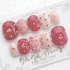 現品 いちごツイードホロハートニュアンスネイル ドット03257韓国 入学式 春