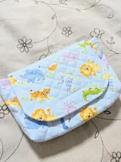 水色動物封筒型　横入れお弁当袋ハンドメイド大きめ男の子キルティングマジックテープ