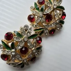 ヴィンテージ 花モチーフ イヤリング　蚤の市　アンティーク　昭和レトロ