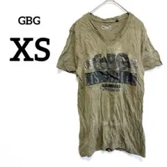 GBG 【XS】カーキ　Vネック　半袖Tシャツ　ロゴTシャツ　ヴィンテージ　春夏