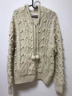 美品 レトロ ニット パーカー ベージュ  ゆったり 秋 冬