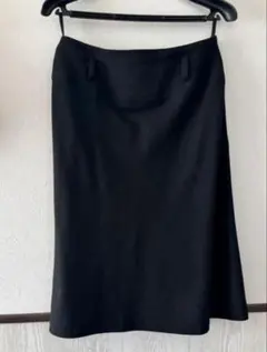 COMME CA ISM ウールブラック ストライプ フレアスカート ひざ丈