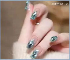 新品★【ネイルチップG】 ブルー 青 キラキラ ストーン ラメ ワンホンネイル