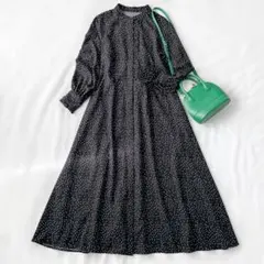 美品　シップス 　ドット　フリルワンピース　ロング　ウエスト調整　M　手洗い可