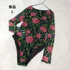 新品　デシグアル　ボディスーツ　パワーネットトップス 花柄　ブラック　L
