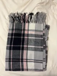 チェック柄アクリルマフラー グレー ピンク