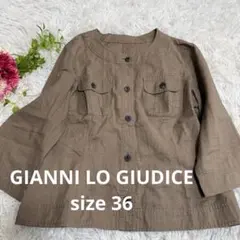 GIANNI LO GIUDICE ブラウン ノーカラージャケット　5分袖のサムネイル