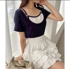 タグ付き新品 NICE CLAUP レイヤード風リボン付きトップス