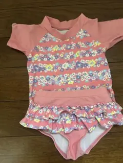 ◉ピンク　花柄 フリル付き水着セット
