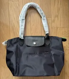 ロンシャン トートバッグ ハンドバッグ ナイロン レザー Mサイズ 鞄 ブラック