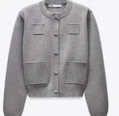 ZARA プレーンニットジャケット パデッドショルダー　s