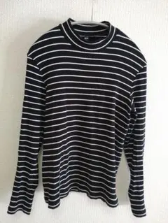 ユニクロ UNIQLO モックネック カットソー ブラック ボーダー