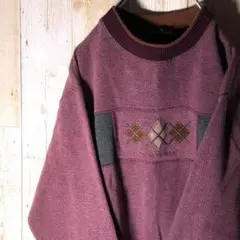 刺繍デザイン　切り替え　ニット　レトロ　ゆるダボ　古着