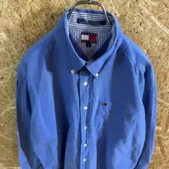 トミーヒルフィガー　90ｓフラッグタグ　長袖BDシャツ　無地　刺繡ロゴ　L　古着
