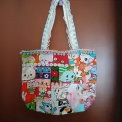 ハンドメイド　昭和レトロ　動物柄　パッチワーク　トートバッグ