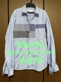 BEAUTY&YOUTH ストライプ切替シャツ ライトブルー L 水色のサムネイル