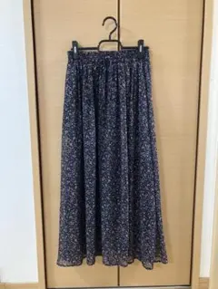 花柄　総ゴム紐リボン　フレア　ロングスカート