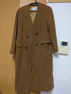 ナノユニバース ブラウン ダブルブレスト ロングコート