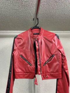 SHEIN レザージャケット レッド　Sのサムネイル