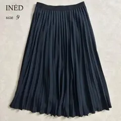 ★イネド INÉD ネイビー プリーツスカート 9号 M 濃紺 通勤 フォーマル