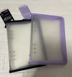 ダイソー A5サイズ 6リング内ポケット付ファイル ブラック&パープル シール帳