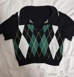 アーガイル柄 半袖ニットセーター