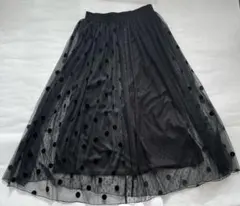新品未使用　チュールギャザースカート　ドット　黒　ウエストゴム L