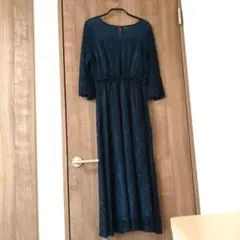 総レース ロングワンピース ドレス ダークグリーン