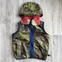 【値下げ！】デニムダンガリー リバーシブルフード付きベストsize90