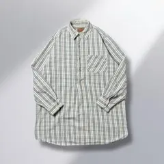 00's'グランパシャツ風フランネルシャツ　L ユーロ古着　チェック柄　好配色