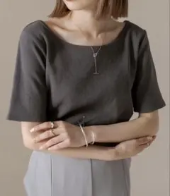 mline・クロップド丈・ちび半袖Tシャツ・グレーのサムネイル