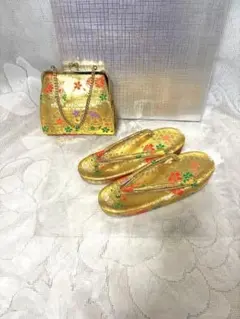 草履とバッグのセット 金色花柄 草履バッグセット 花柄 古典 新品【231167】 | くれはとり