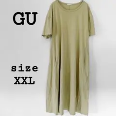 ジーユー【XXL】カットソーワンピース グリーン系 コットン100% ロング丈
