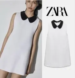 新品ZARA 定価10,990円 ビーズ装飾 Aラインワンピース チュニック L