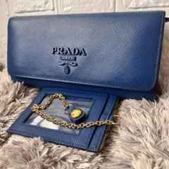 極美品✨PRADA シャイン　ブルー　長財布　カードケース　サフィアーノ
