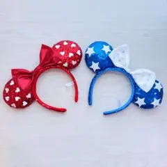 ディズニー ミニー カチューシャ スパンコール 赤　青 ペア ２個セット